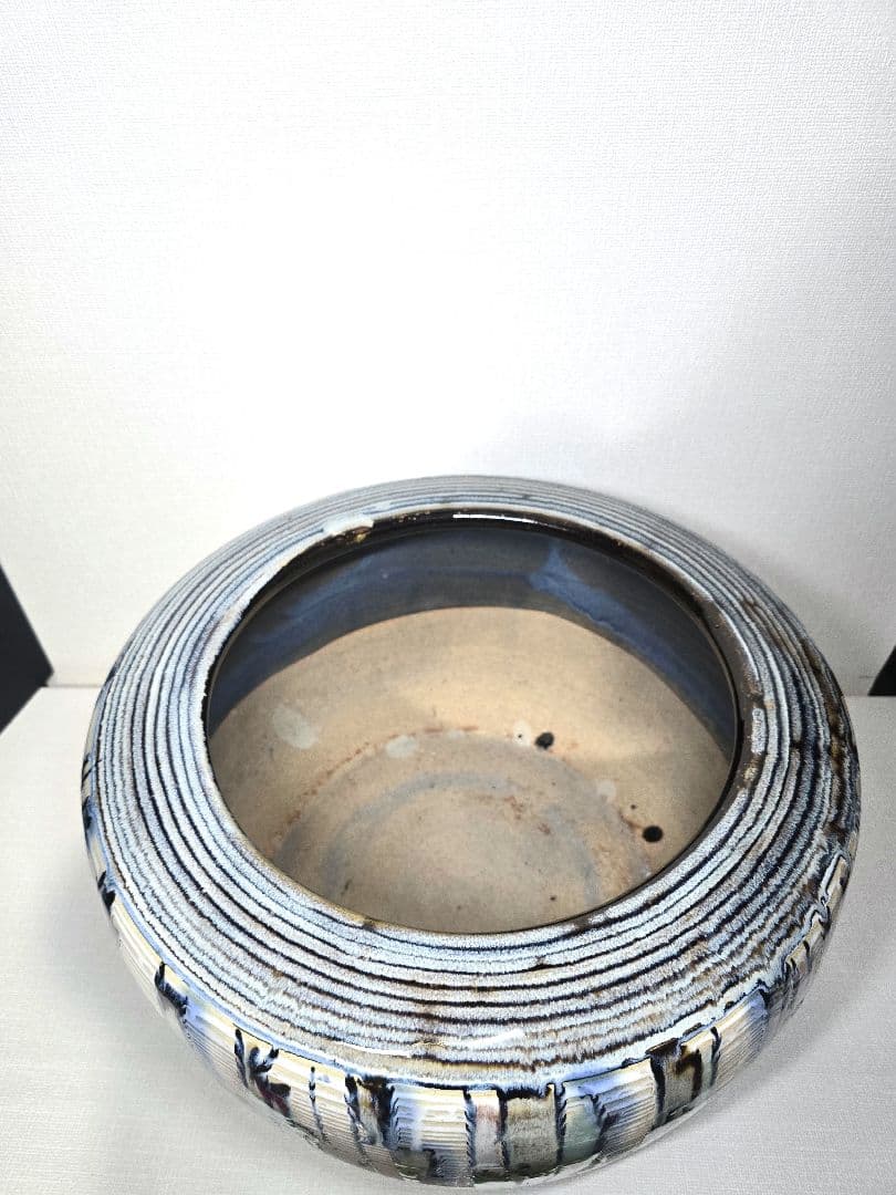 【彩】睡蓮鉢 火鉢 メダカ 金魚鉢 陶器 大型 昭和レトロ アンティーク 古民具