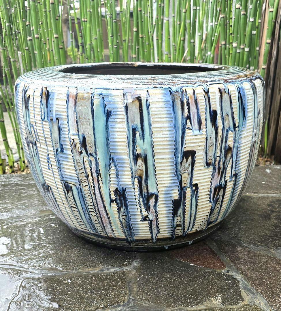 【彩】睡蓮鉢 火鉢 メダカ 金魚鉢 陶器 大型 昭和レトロ アンティーク 古民具