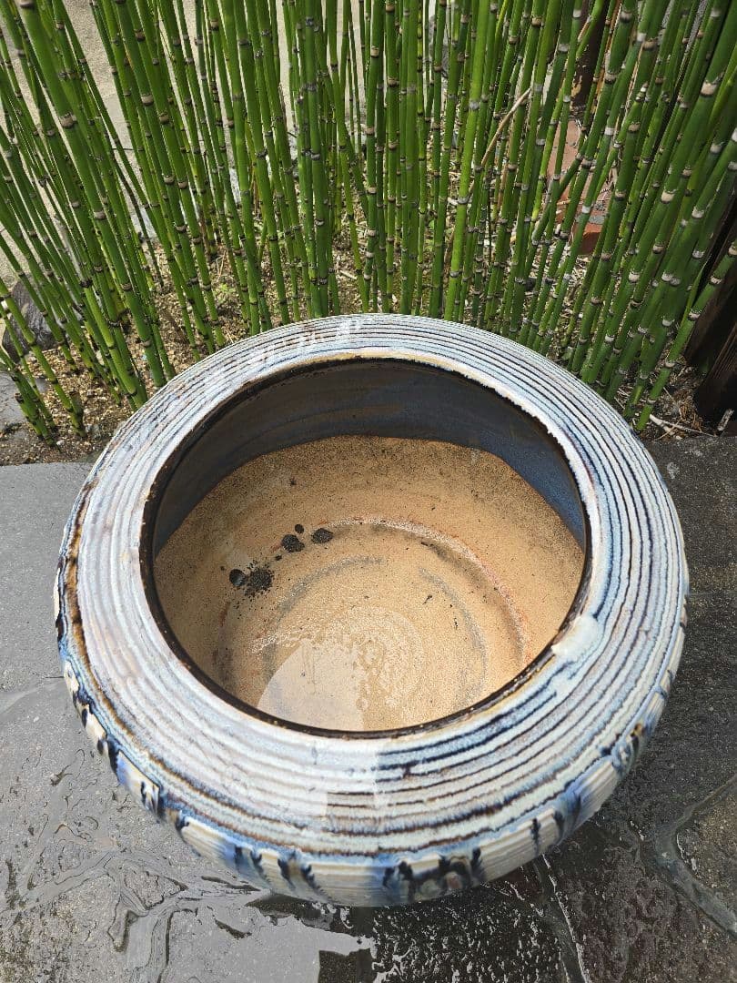 【彩】睡蓮鉢 火鉢 メダカ 金魚鉢 陶器 大型 昭和レトロ アンティーク 古民具