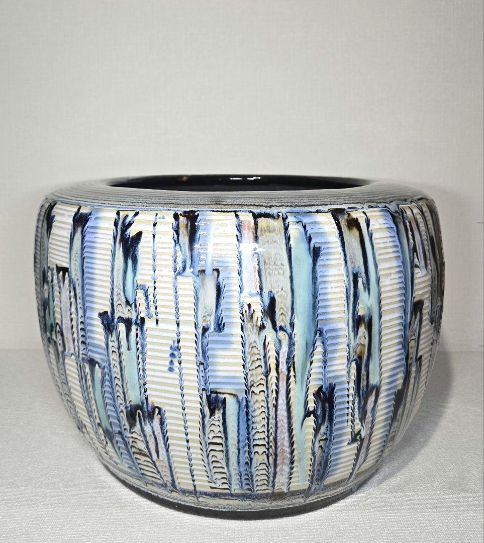 【彩】睡蓮鉢 火鉢 メダカ 金魚鉢 陶器 大型 昭和レトロ アンティーク 古民具