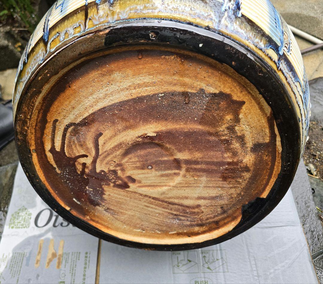 【彩】睡蓮鉢 火鉢 メダカ 金魚鉢 陶器 大型 昭和レトロ アンティーク 古民具