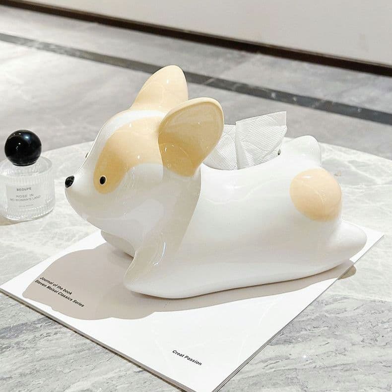 コーギーの陶器ティッシュボックス