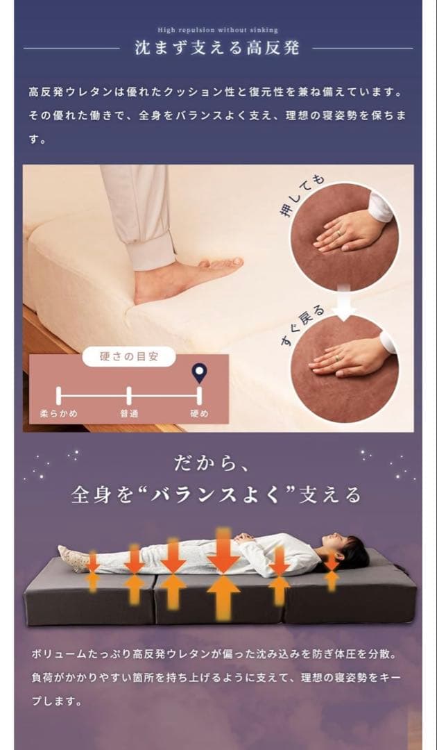 【新品未開封】シングルマットレス グレー 高反発 三つ折り　19990円