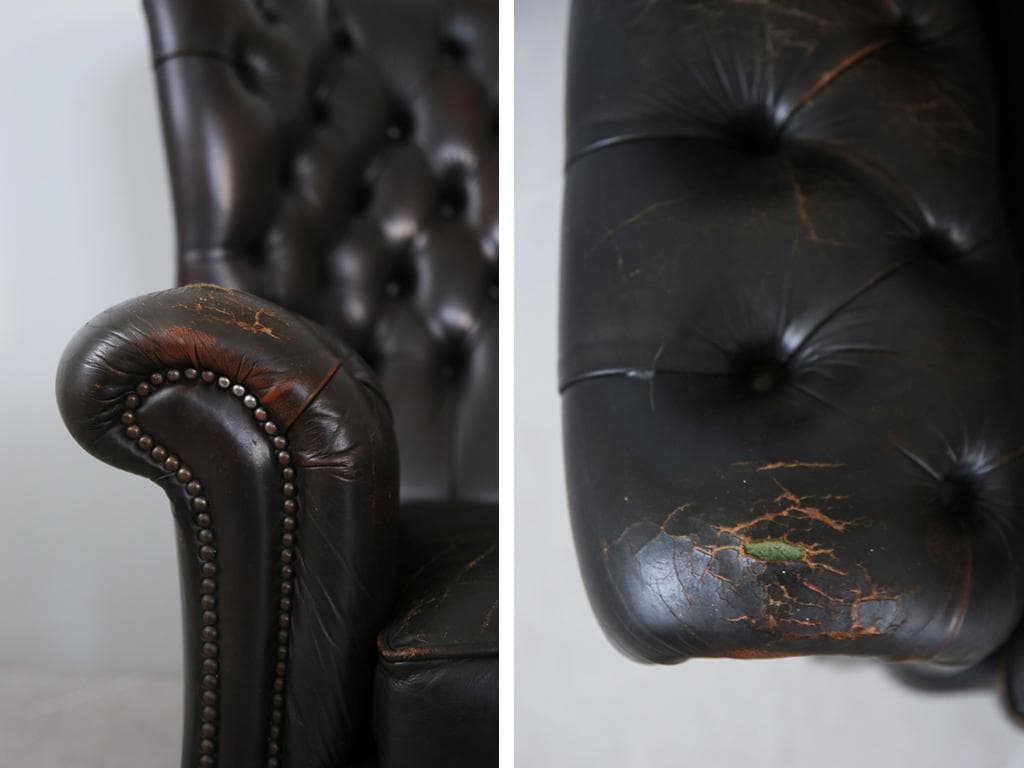 英国アンティークチェスターフィールドアームチェア/本革レザーソファー89-187