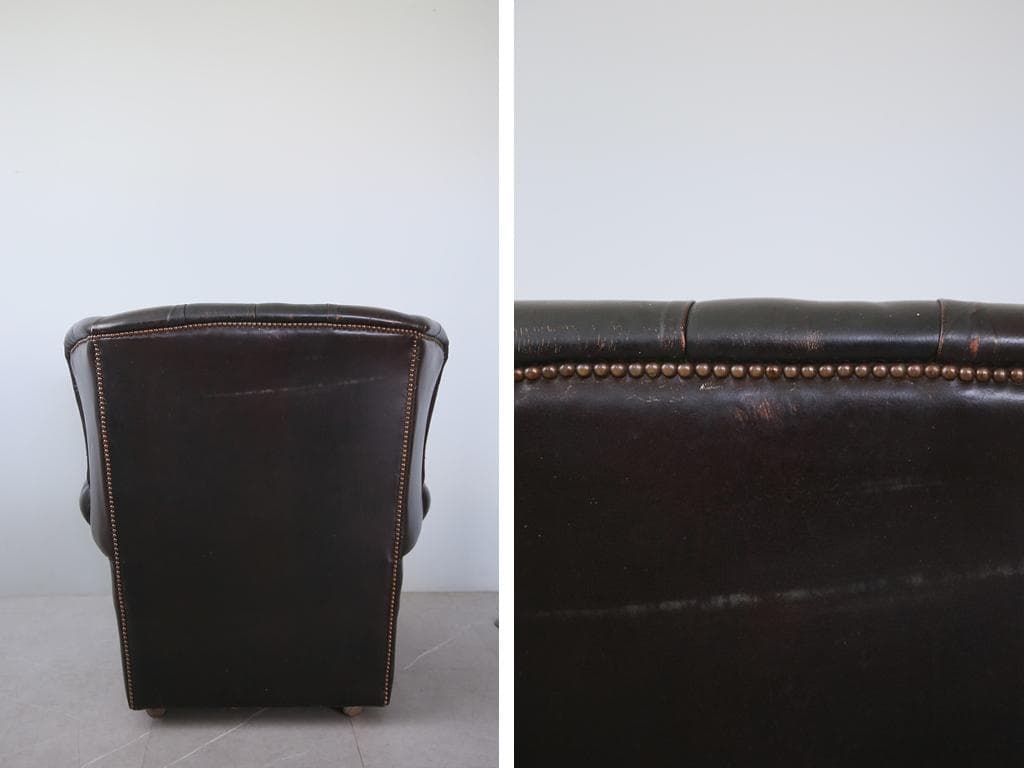 英国アンティークチェスターフィールドアームチェア/本革レザーソファー89-187