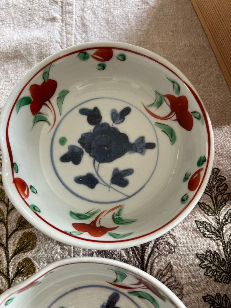 須田菁華　九谷焼　呉州赤絵牡丹文小鉢x 5客 共箱