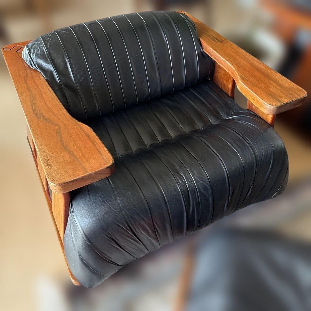 レア　Luciano Frigerio イタリア　黒レザー 1人掛けソファ