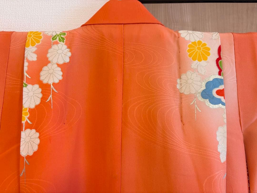 七五三 7歳祝い着セット 正絹 オレンジ 蝶 ヴィンテージ M2509081