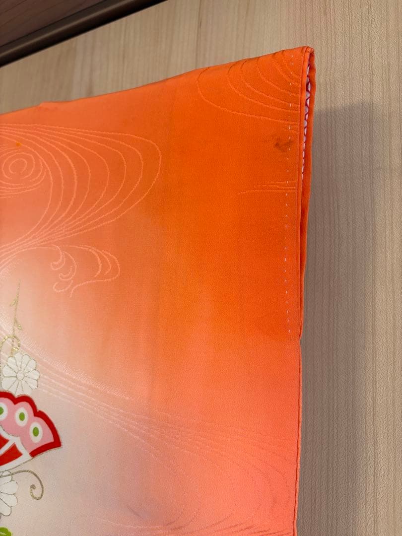 七五三 7歳祝い着セット 正絹 オレンジ 蝶 ヴィンテージ M2509081