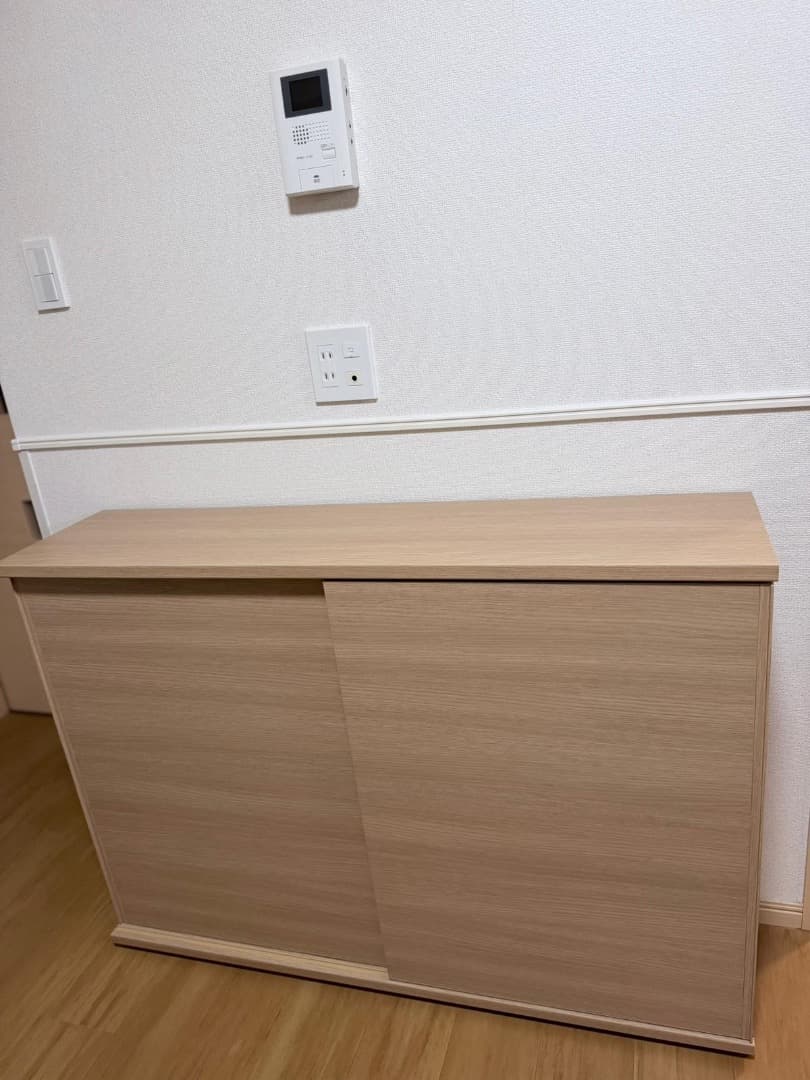 ナチュラル木目 スライド扉キャビネット 120cm