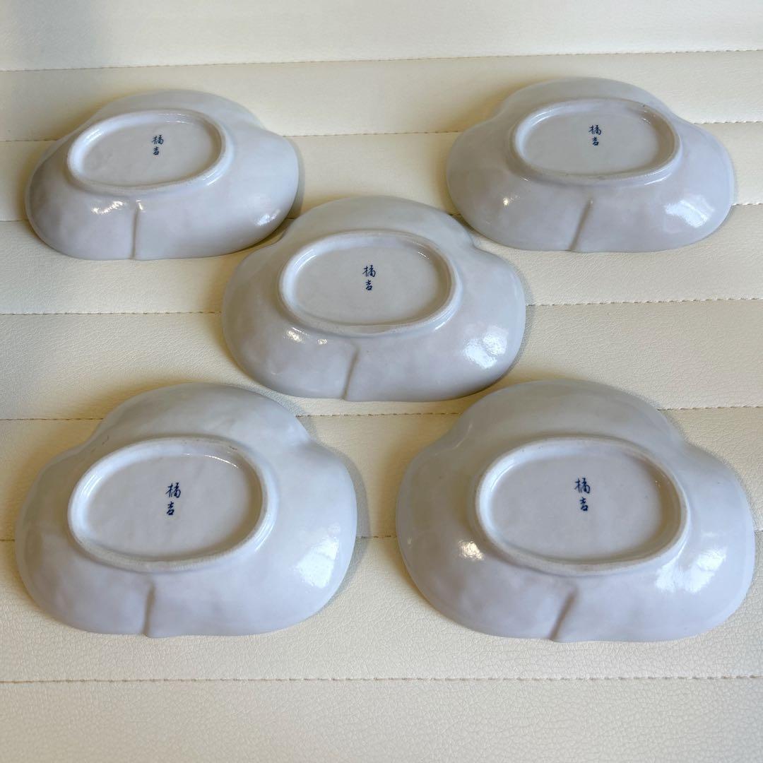 たち吉 赤絵花文 楕円皿揃 5枚セット 小皿 豆皿 金彩 和食器 銘々皿