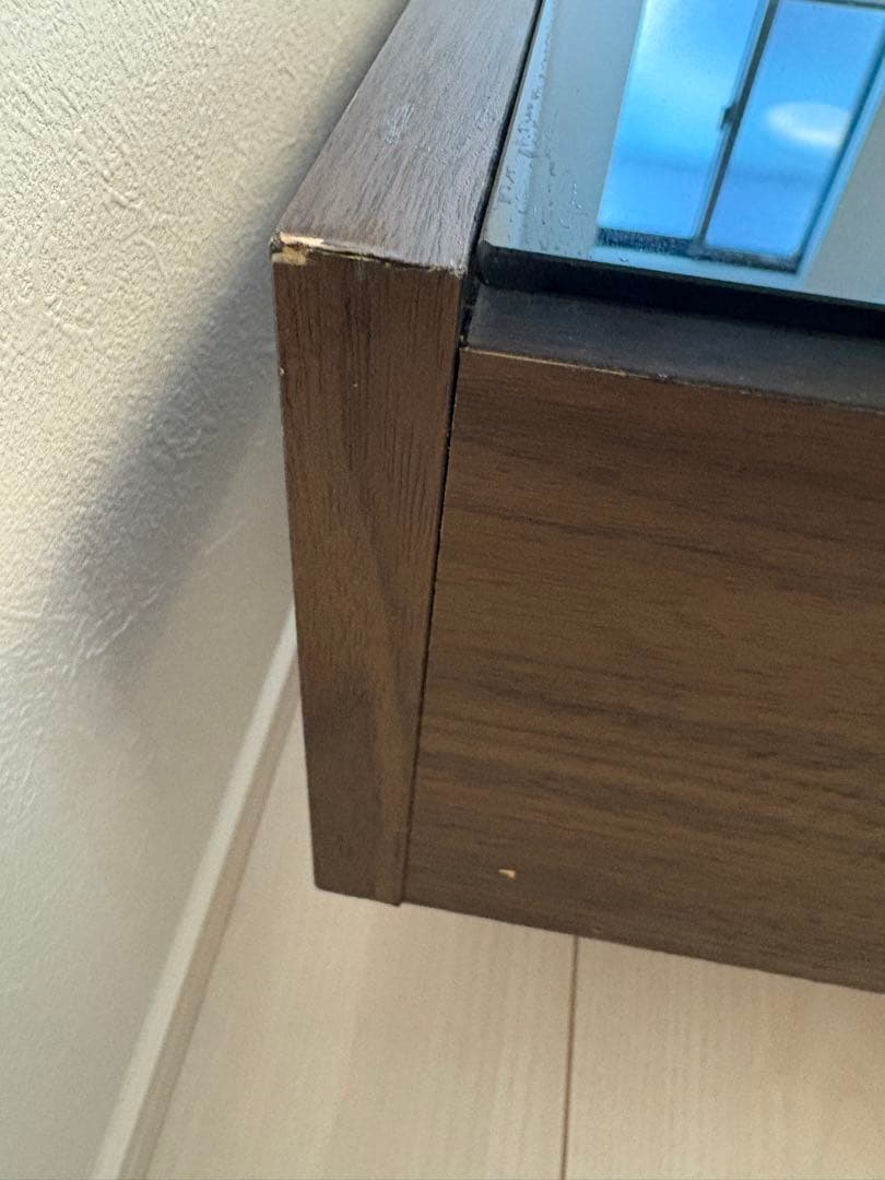 センターテーブル引き出し付き　ガラストップ　ダークブラウン