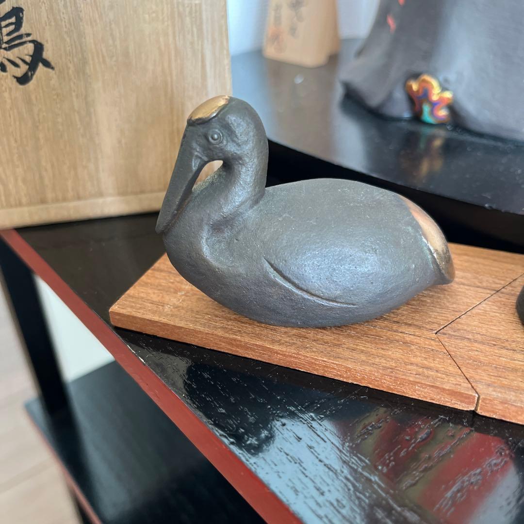 レトロ双鶴 青銅製鶴鈴付き置き物 田中彰青銅彫刻家 - メルカリ