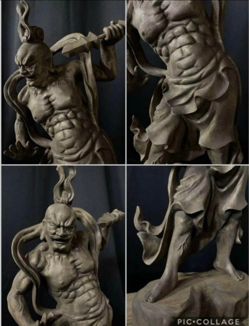 特大72cm 井波彫刻　楠材　木彫仏像　仏師手仕上げ品　仁王像　金剛力士像一式