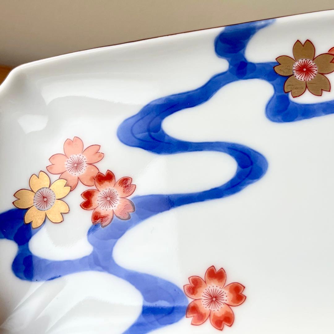 深川製磁　川に桜　変形角小皿　5枚セット