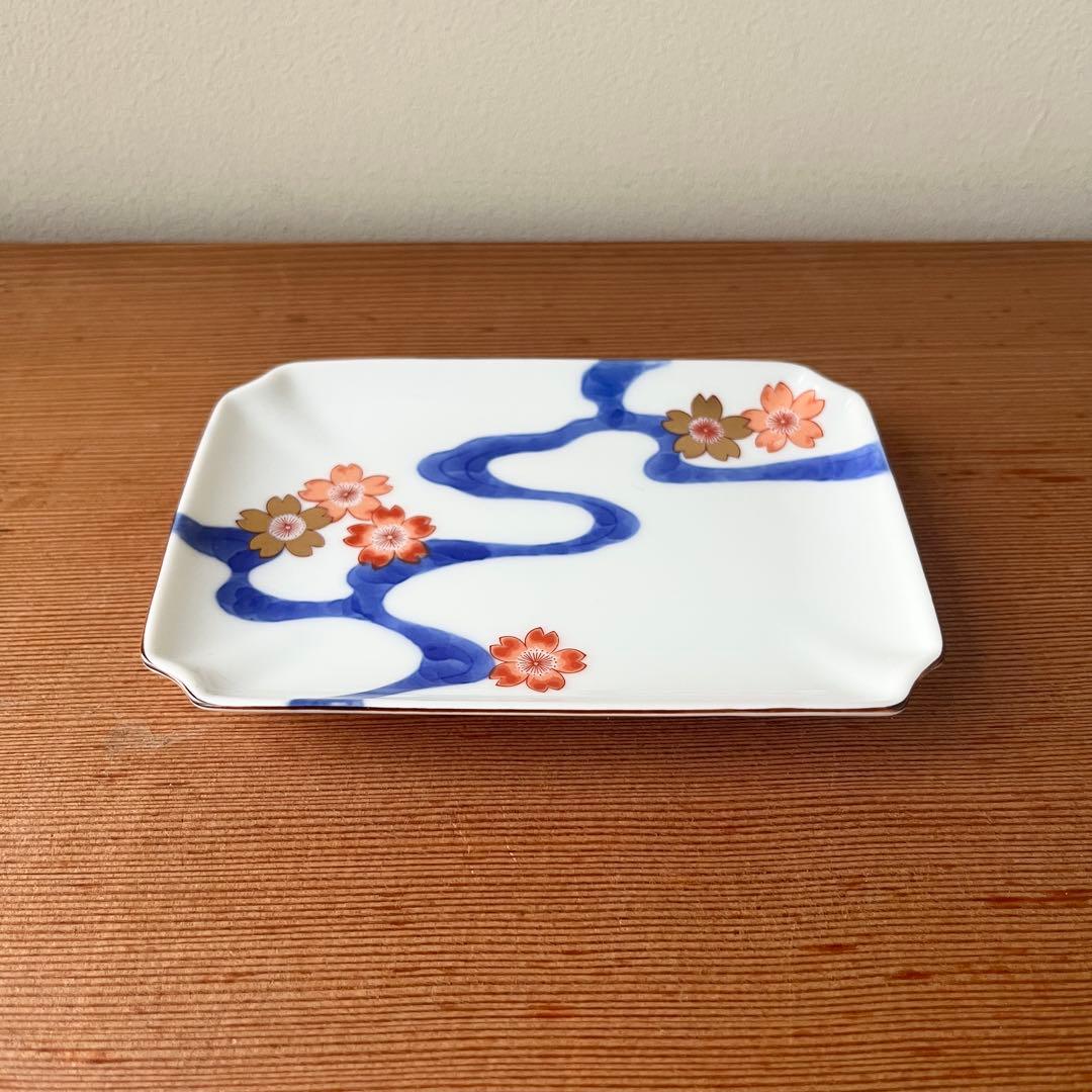 深川製磁　川に桜　変形角小皿　5枚セット
