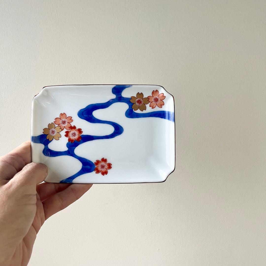 深川製磁　川に桜　変形角小皿　5枚セット