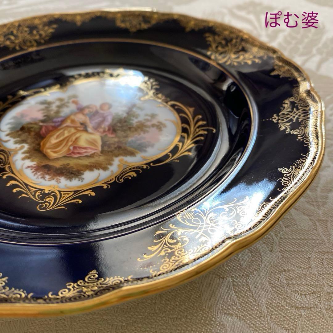 【古マイセン】恋人文／コバルト 22金彩　皿 プレート