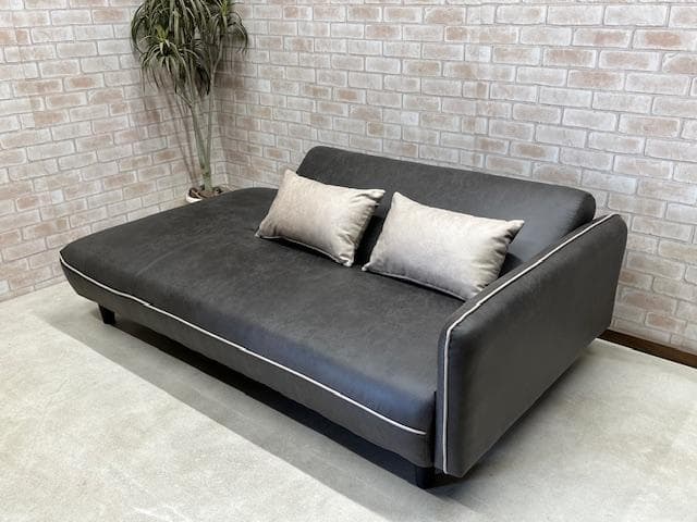 ソファーベッド　ソファ　レザーファブリック　ダークグレー　新品