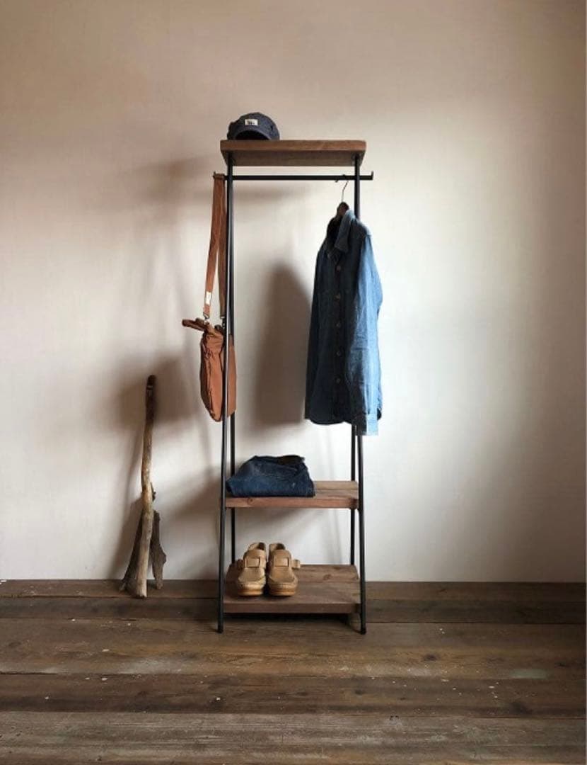 数量限定　特別価格　ハンガーラック　アイアン　古材　2段収納　コンパクト