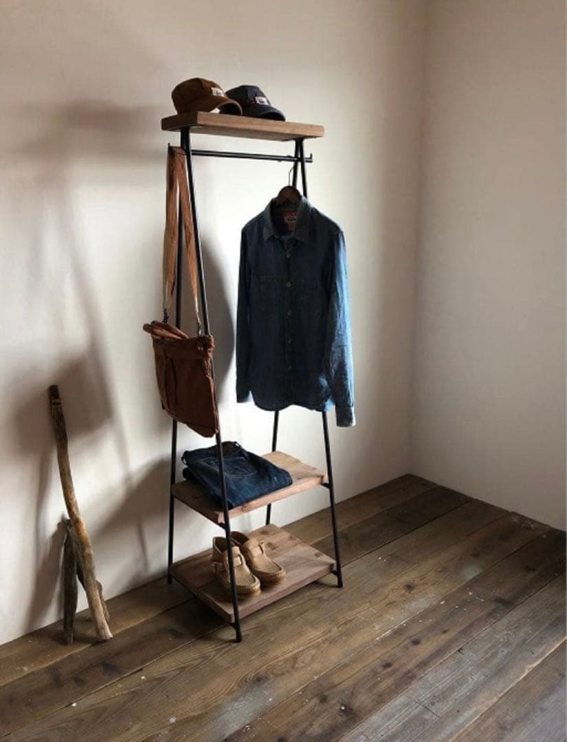 数量限定　特別価格　ハンガーラック　アイアン　古材　2段収納　コンパクト
