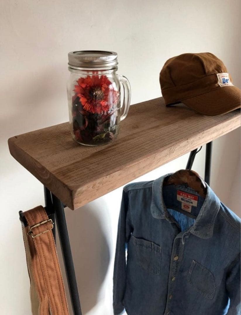 数量限定　特別価格　ハンガーラック　アイアン　古材　2段収納　コンパクト