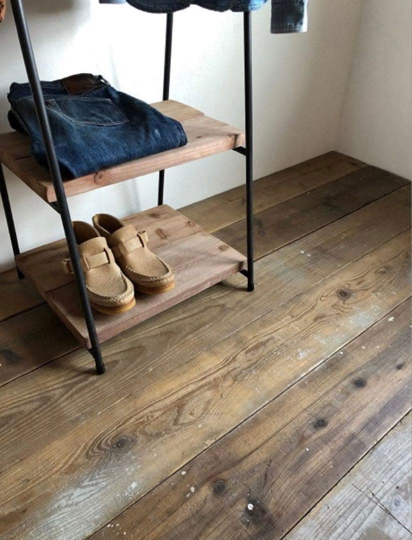 数量限定　特別価格　ハンガーラック　アイアン　古材　2段収納　コンパクト