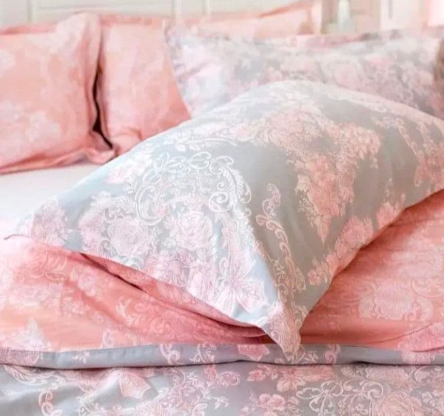 新品未使用★エレガントグレーピンクのダマスクスローズダブル掛け布団枕カバーセット
