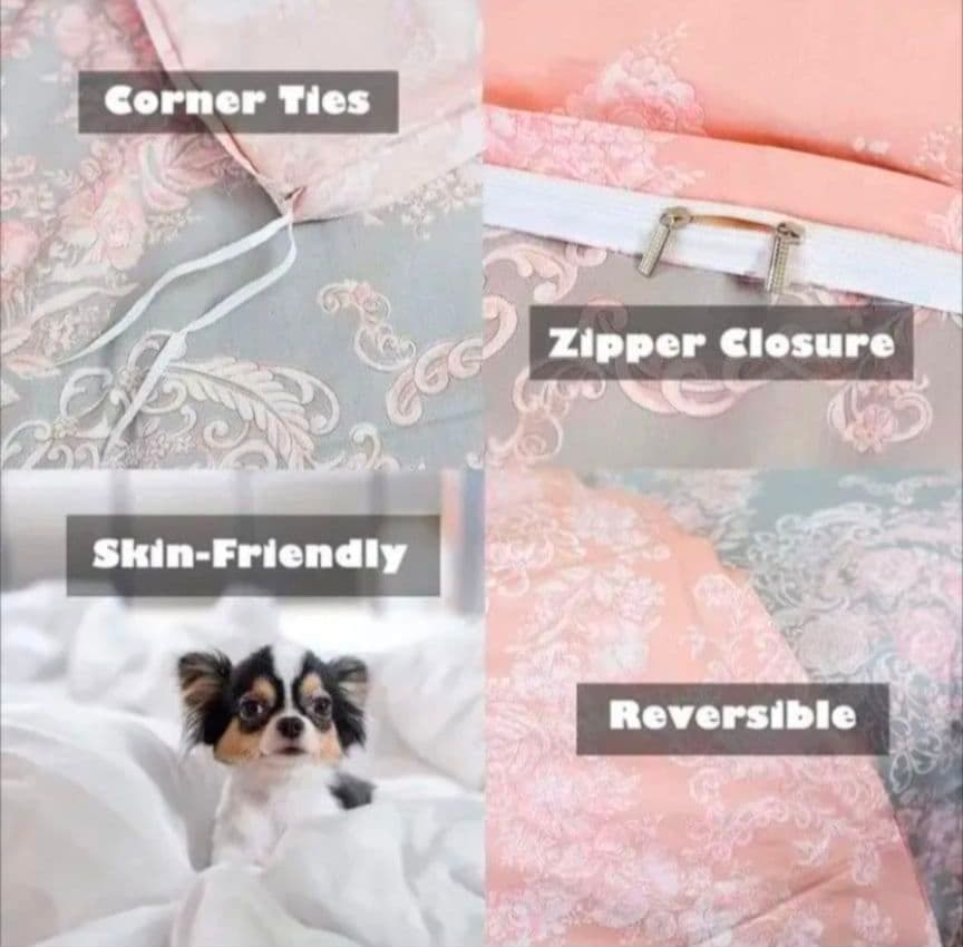 新品未使用★エレガントグレーピンクのダマスクスローズダブル掛け布団枕カバーセット