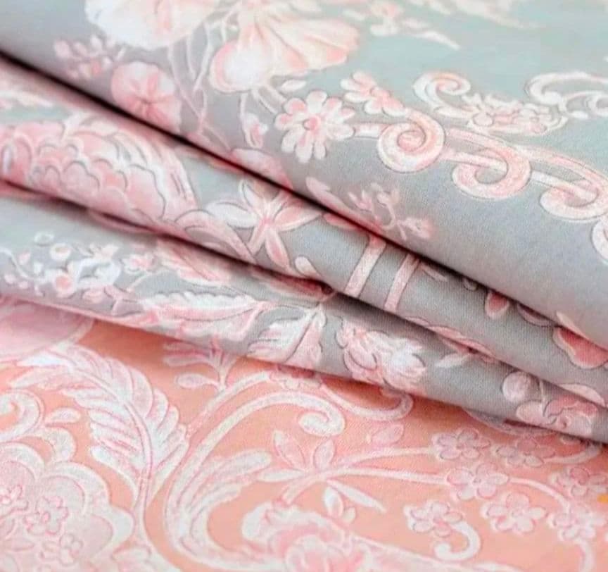 新品未使用★エレガントグレーピンクのダマスクスローズダブル掛け布団枕カバーセット