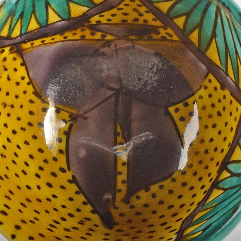 九谷焼 青手九谷 青泉窯 北出不二雄作 ぬりうめ手 蝶文盃 共箱 C R6966