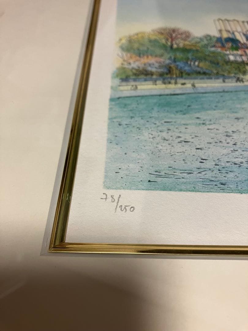 希少・額装品】ラフルスキー 「セーヌ川」リトグラフ 額縁付き 絵画