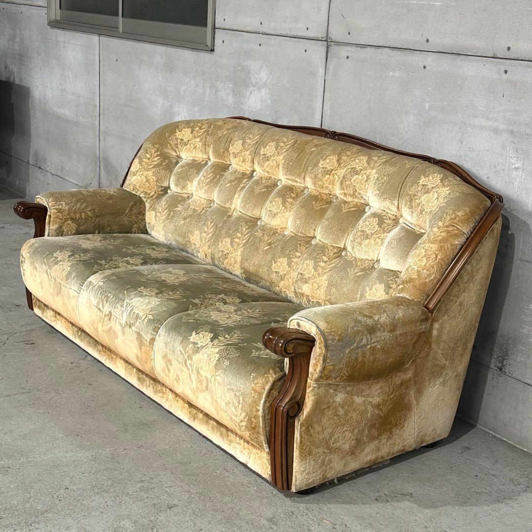 ✿70s✿ 昭和レトロ カリモク 3人掛けソファ ヴィンテージ 応接家具 金華山