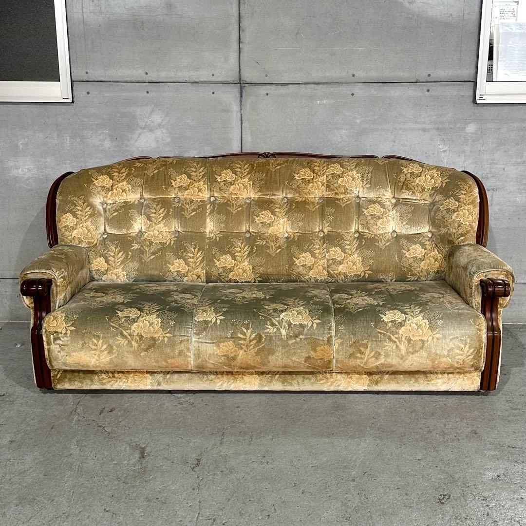 ✿70s✿ 昭和レトロ カリモク 3人掛けソファ ヴィンテージ 応接家具 金華山