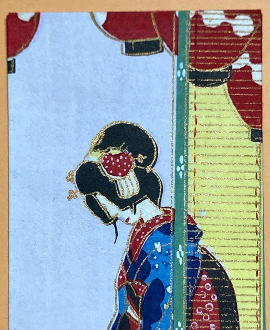 小林かいち？木版画 女性の横顔 絵封筒、京都京極さくら井屋版