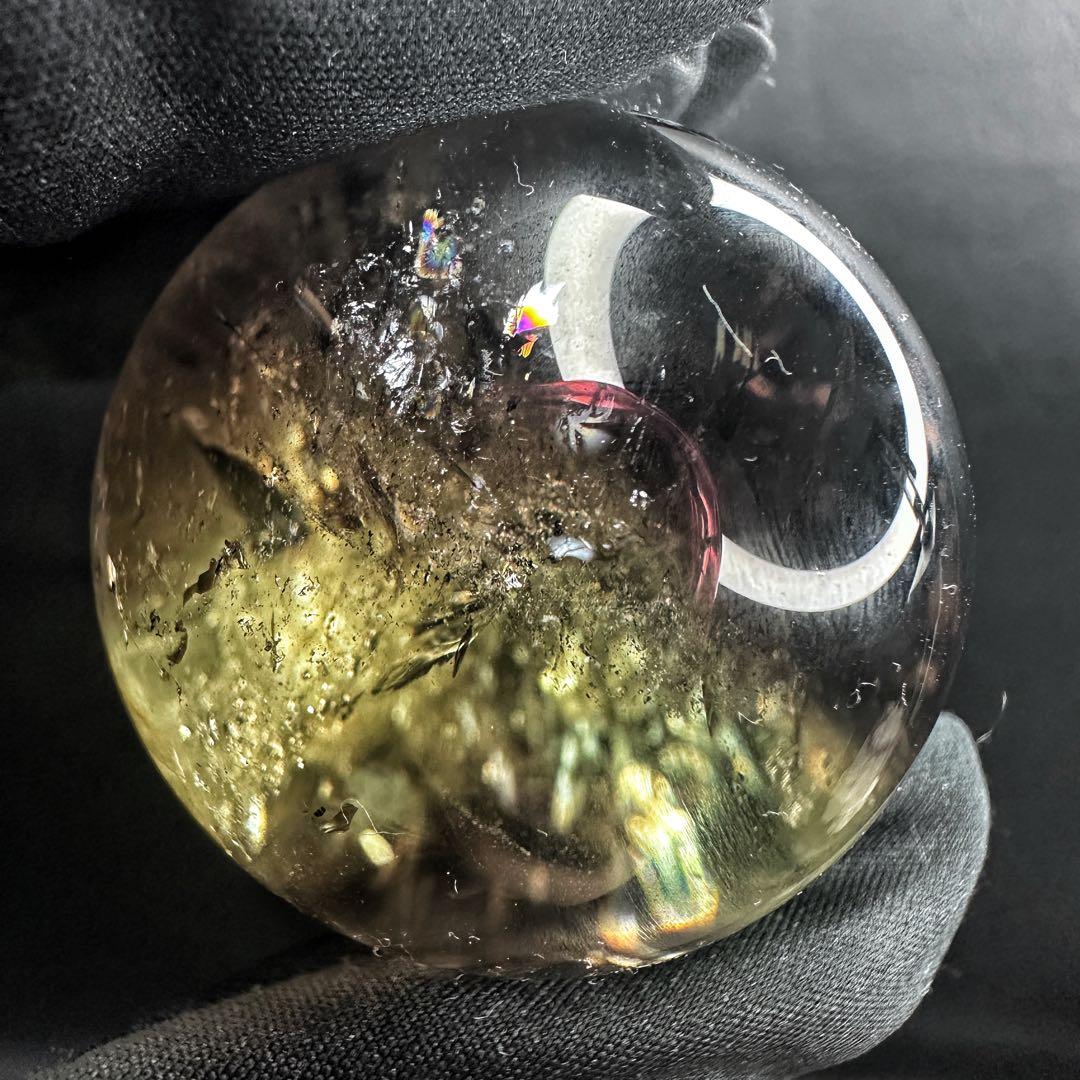 【開運 魔除】絶品❗️レインボー煙水晶スモーキーシトリン丸玉☆ファントムA1172