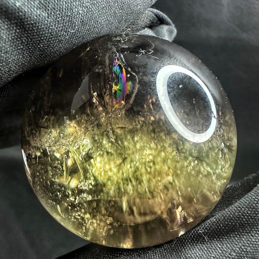 【開運 魔除】絶品❗️レインボー煙水晶スモーキーシトリン丸玉☆ファントムA1172