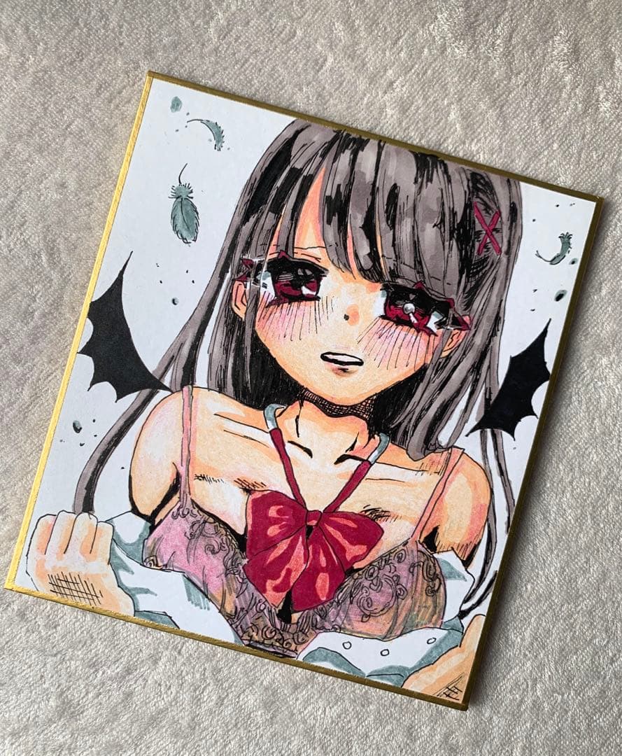 一点もの】中色紙 オリジナルイラスト 手描き 悪魔風 美少女 原画