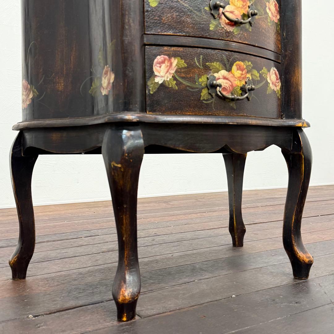 H110K56b トールペイント アンティーク調 3段チェスト 猫脚