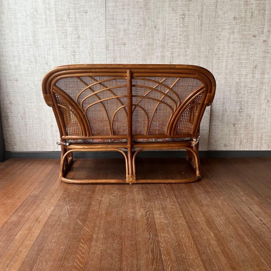 【アンティーク】籐 ラタン 2人掛け ソファ ラタンチェア 古民家 古家具
