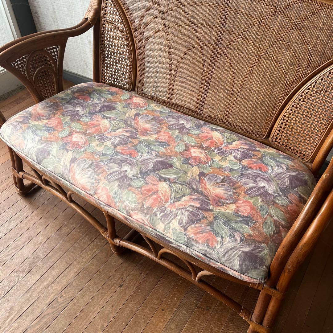 【アンティーク】籐 ラタン 2人掛け ソファ ラタンチェア 古民家 古家具