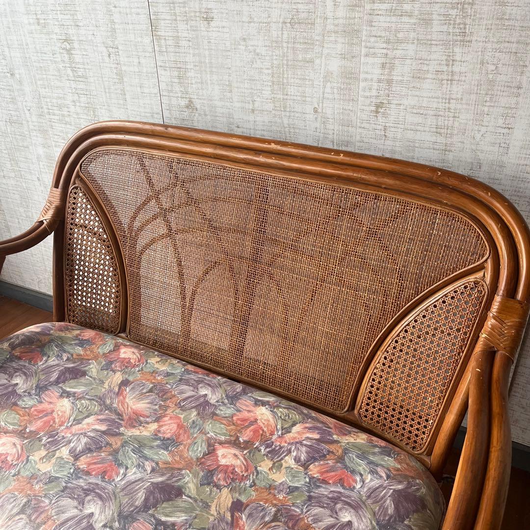 【アンティーク】籐 ラタン 2人掛け ソファ ラタンチェア 古民家 古家具