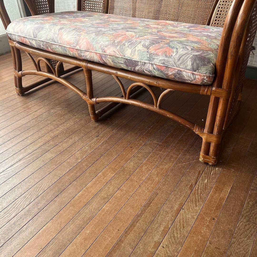 【アンティーク】籐 ラタン 2人掛け ソファ ラタンチェア 古民家 古家具