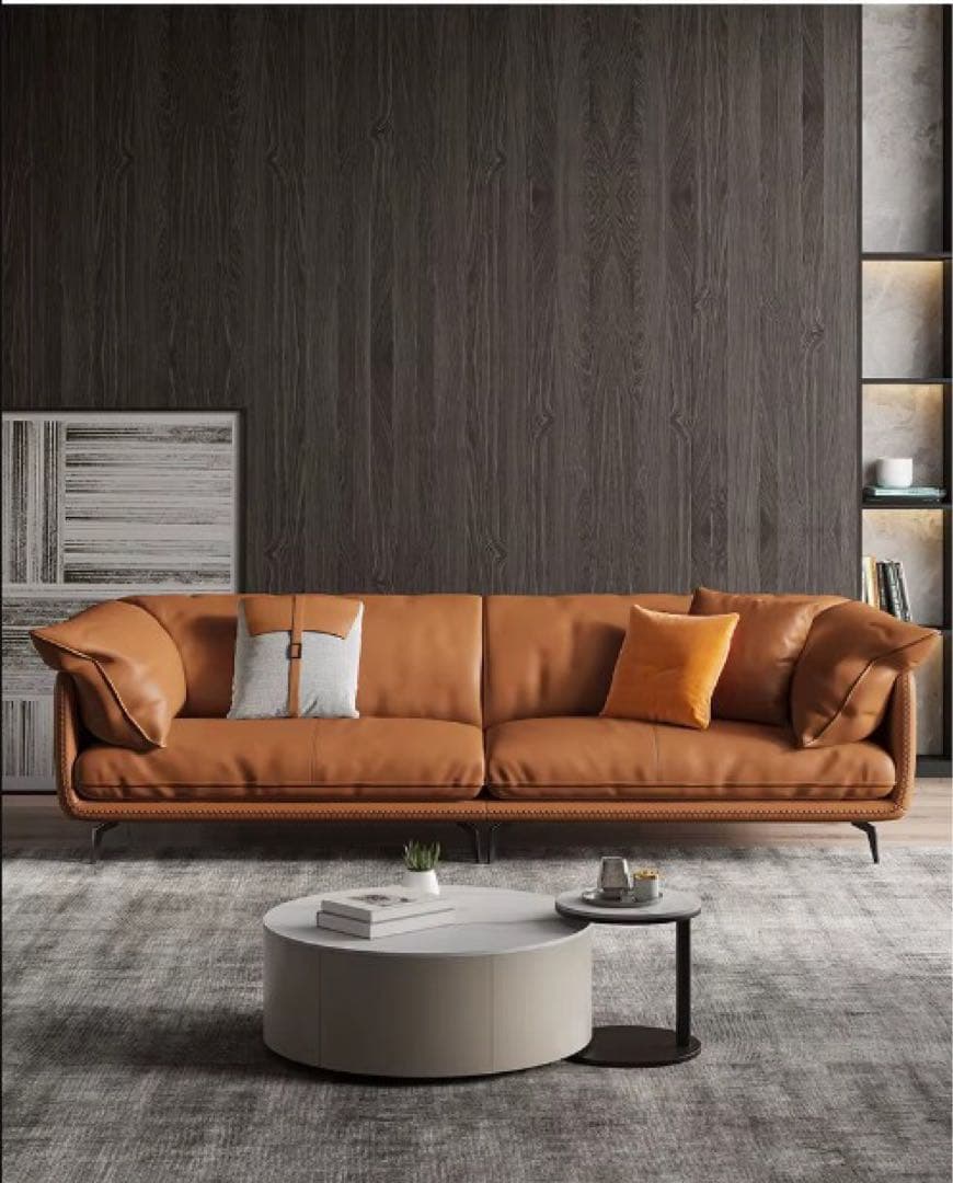 ブラウンレザーL字型ソファ　3人掛け・4人掛け