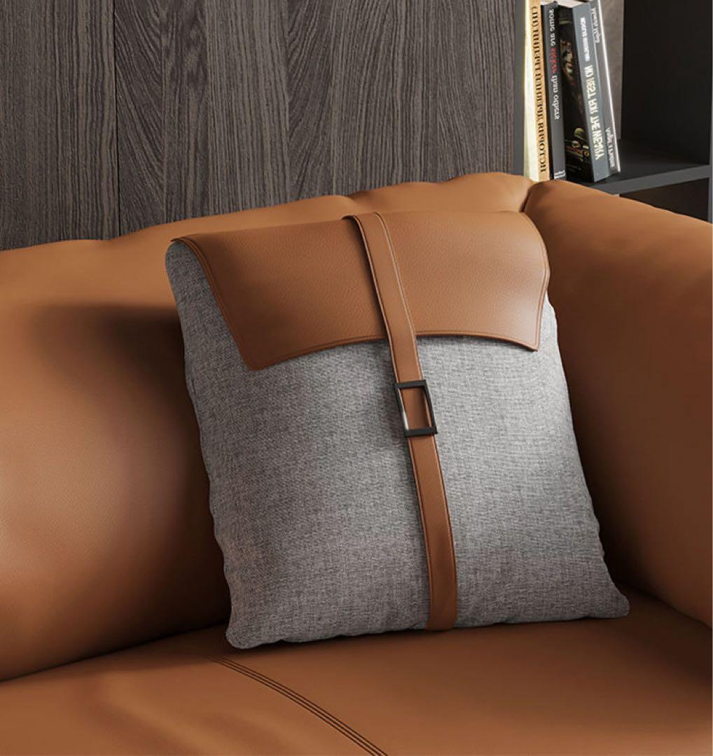 ブラウンレザーL字型ソファ　3人掛け・4人掛け