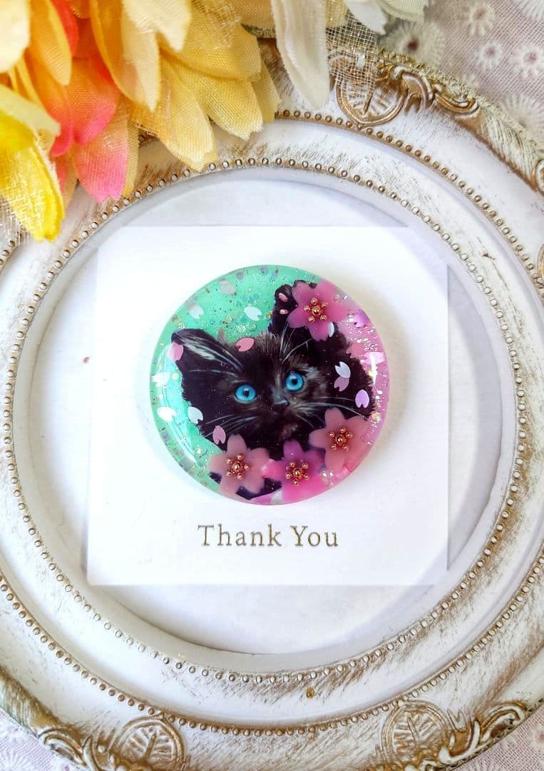 レジン　猫　ヘアゴム　ブローチ　ポニーフック　No.513