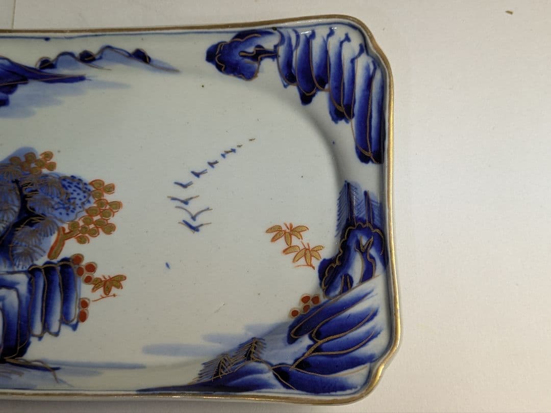 古伊万里、『染付金彩山水松竹梅文角皿』、5客、銘有、箱無 - メルカリ