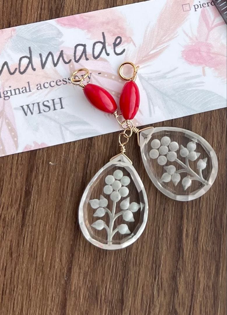 ラストクリスタルフラワーバックカービングピアスチャーム＊Xmas風❁⃘