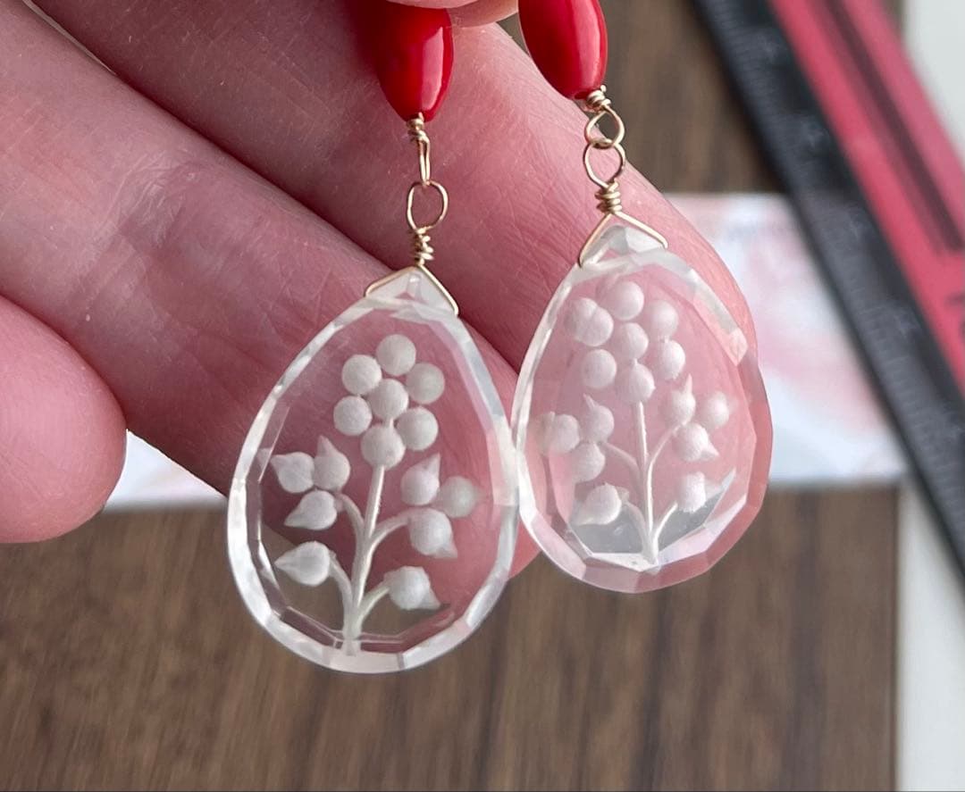 ラストクリスタルフラワーバックカービングピアスチャーム＊Xmas風❁⃘