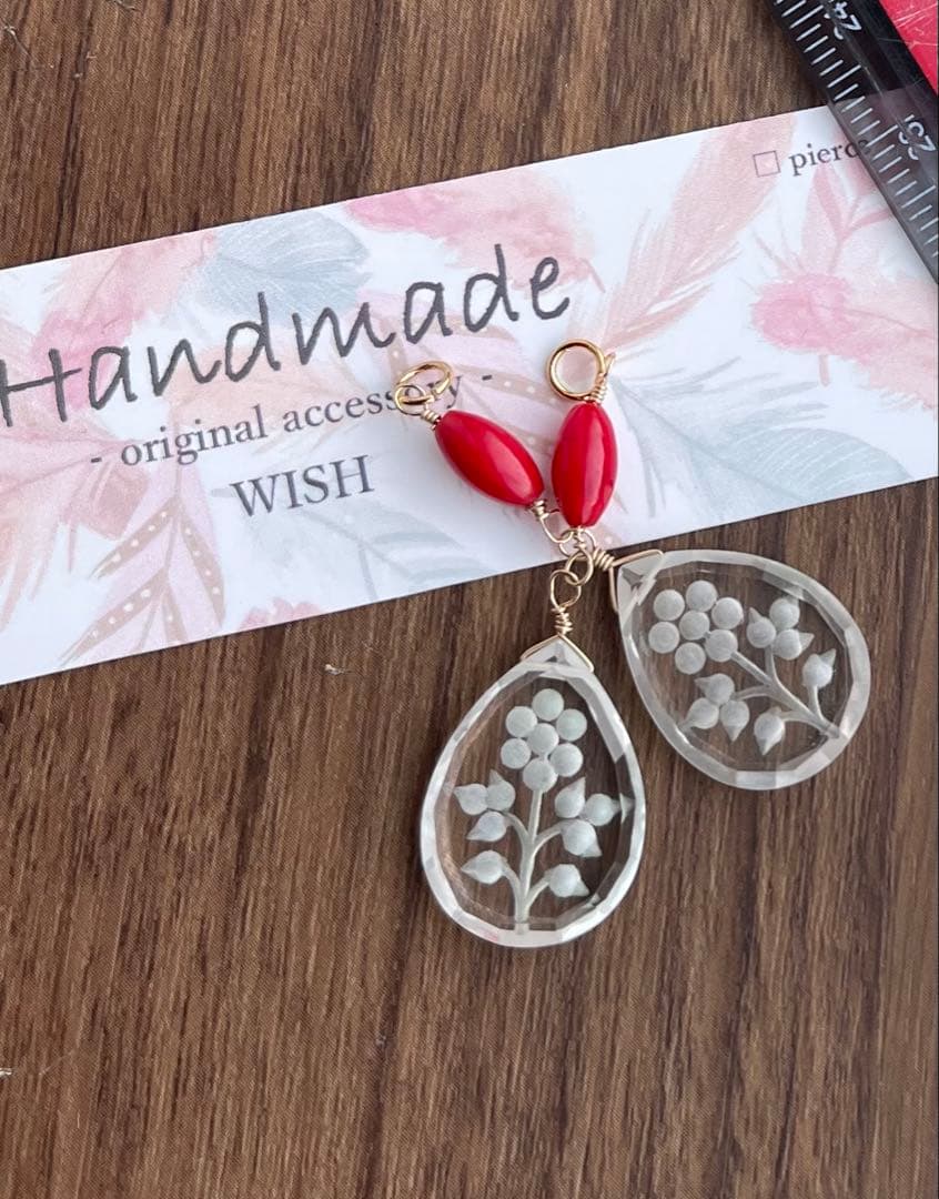 ラストクリスタルフラワーバックカービングピアスチャーム＊Xmas風❁⃘